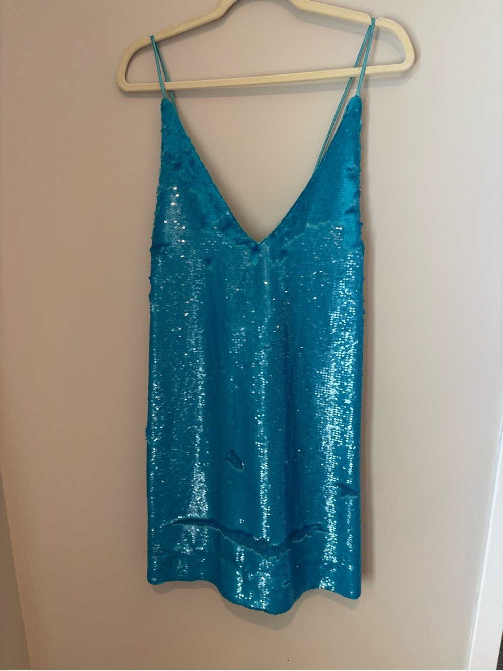 GANNI Turquoise Blue Sequin Strap Mini Dress — Size 42 (US 10)